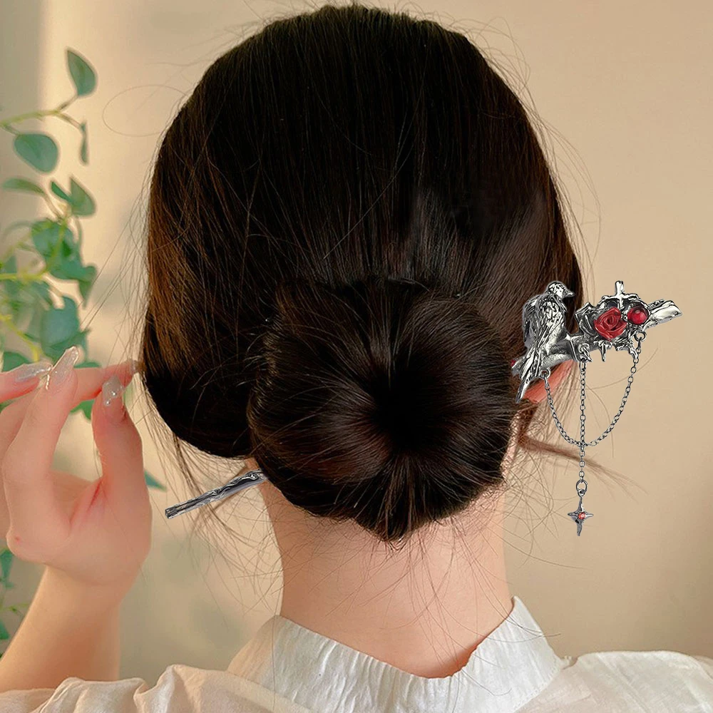 Gioco Amore e spazio profondo Sylus Corvo Forcina Fermagli per capelli animali neri Piatto per capelli quotidiano da donna Regali per feste Accessori per gioielli