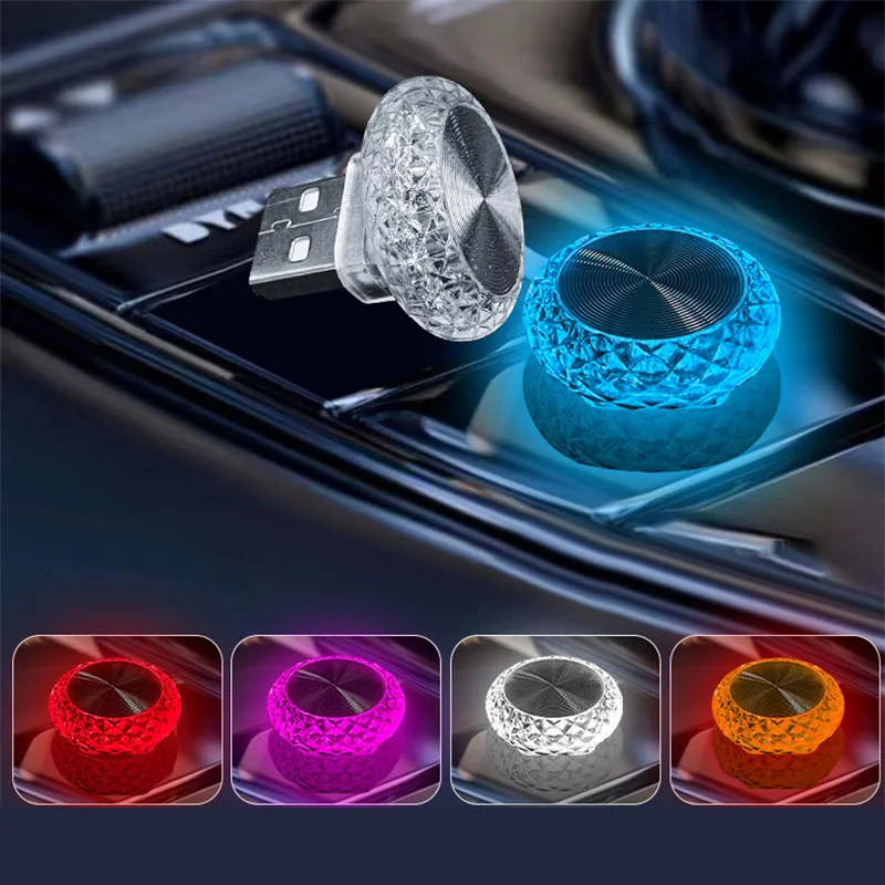 

Mini Usb Car Led Ambient Lamp Interior Night Light Home Auto Crystal Colorful Flash Atmosphere Lights Decorative Bulb
