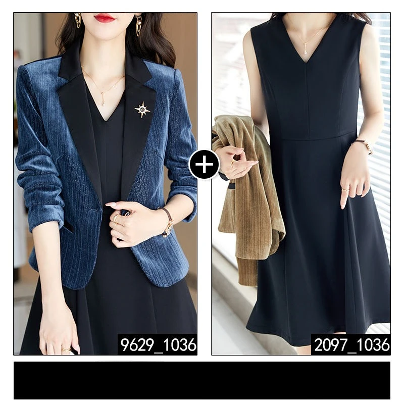 Petite Velvet Blazer Set 2024 Spring Fall Short Jacket & Skirt Casual Office Suit