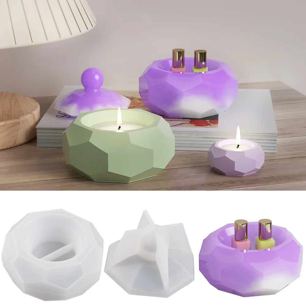 Faceted Concrete Candle Holder Silicone Mold DIY Hexaside Tea Light Candlestick Cement Mould Home Party Gift Making Tool