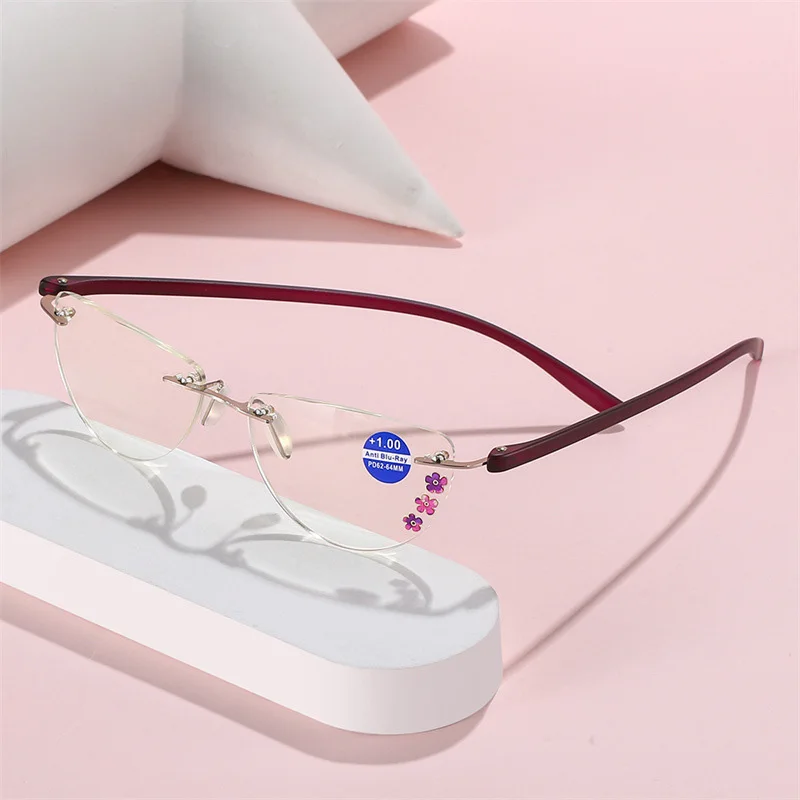 

Women Fashion Anti Blue Light Reading Glasses Diopter +1.0 +1.5 +2.0 +2.5 +3.0 +3.5 Frameless High Definition Presbyopia Eyewear