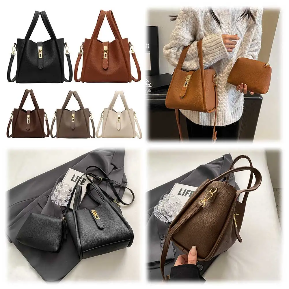 

Bucket Bag for Women Magnetic Closure Shoulder Bag PU Leather with Inner Bag Basket Bag Solid Handbag for Work Travel
