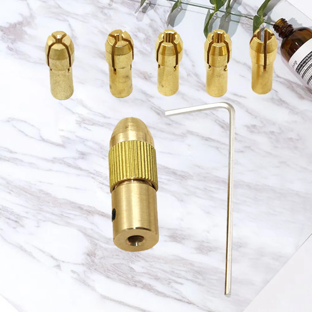 Mandrin de perceuse électrique en laiton, ensemble pour outils rotatifs, Micro pince auto-serrante, matériel pour projets de perçage du bois, outil rotatif 7 pièces