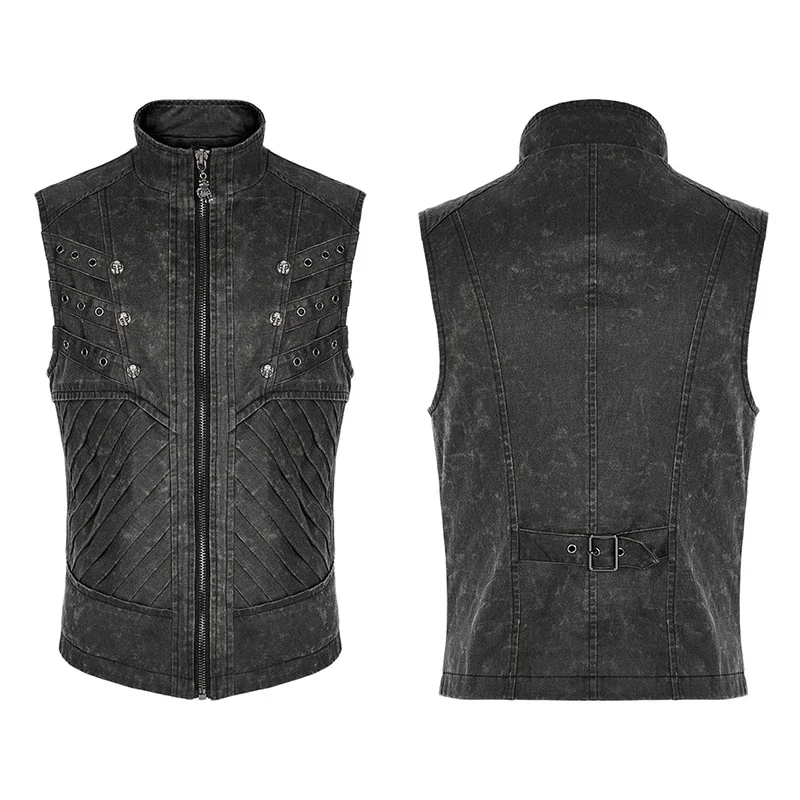 PUNK RAVE Men\'s Post-apocalyptic Style Distressed Vest Breathability  Lining  Sleeveless Casual Handsome Waistcoat Four Seasons