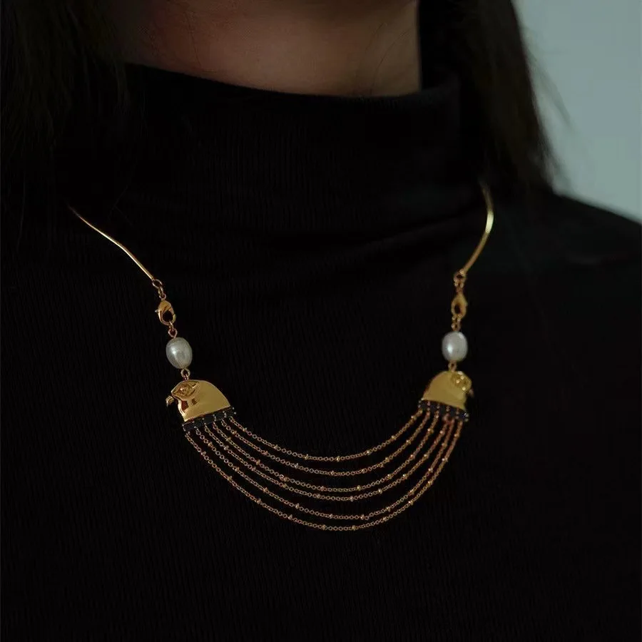 

Antique 18K Gold Filled Eagle Tassel Jewellery Set Bird Head Ear Drop Dangle/Choker Necklace For Women Luxury Speical Earrings