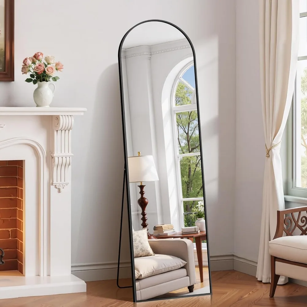 مرآة أرضية كاملة الطول مقاس 59 × 16، مرآة جسم من الألومنيوم قائمة بذاتها للجدار أو غرفة النوم، خيار التعليق أو الميل، مثالية للمنزل