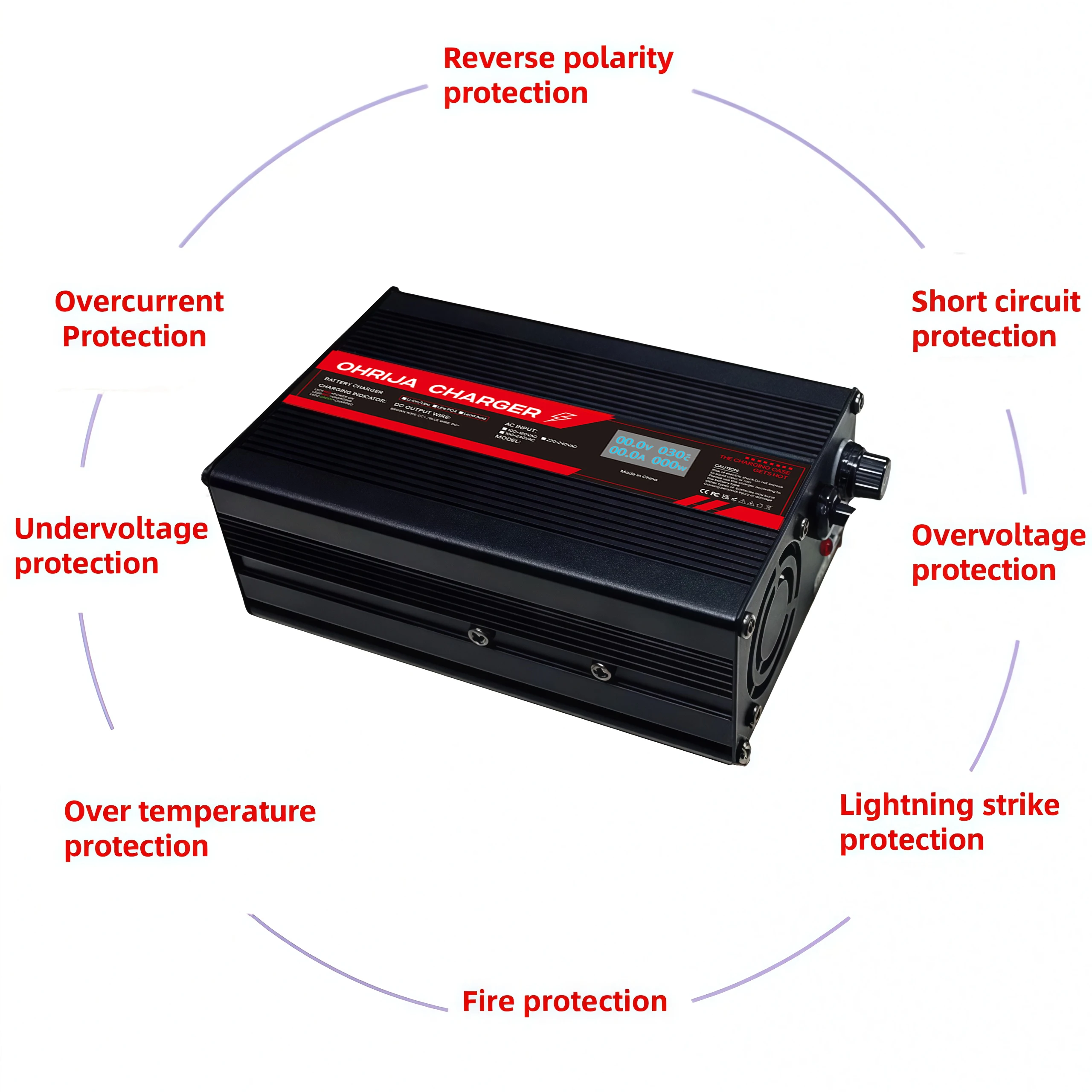 62V 4A Smart Charger for 17S 54.4V LiFePo4 Battery LED Indicator Fireproof Shell Over Current/Voltage/Short Circuit Protection