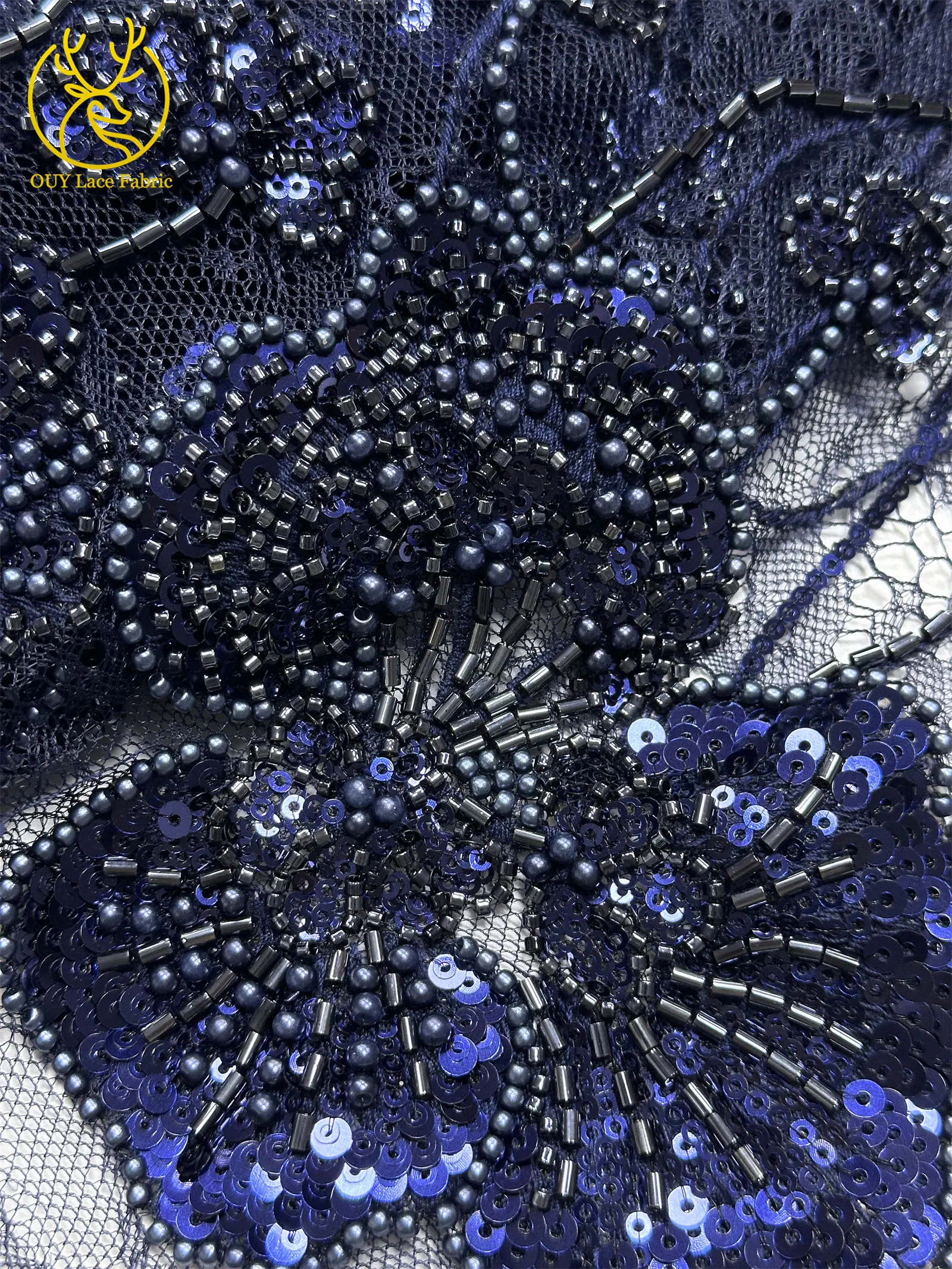 Afrikanischer Perlen-Spitzenstoff, 5 Yards luxuriöser nigerianischer französischer Pailletten-Spitzenstoff, ideal zum Nähen von Damen-Partykleidern – Detail 28