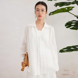 K3089W Luxury Women's Clothing 100% Ramie Ladies Sping Summer White Blouse Translucent breathable and comfortable