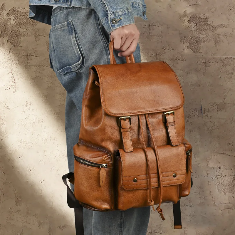

LD-Retro Paratrooper Baotou Layer Leather Vegetable Tanning Men's Backpack Casual Versatile Backpack