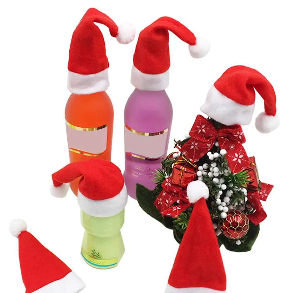 Red Christmas Wine Bottle Mini Santa Hat Children Xmas Gift Decoration Scale Dolls Party Dinner Table Christmas Decoration