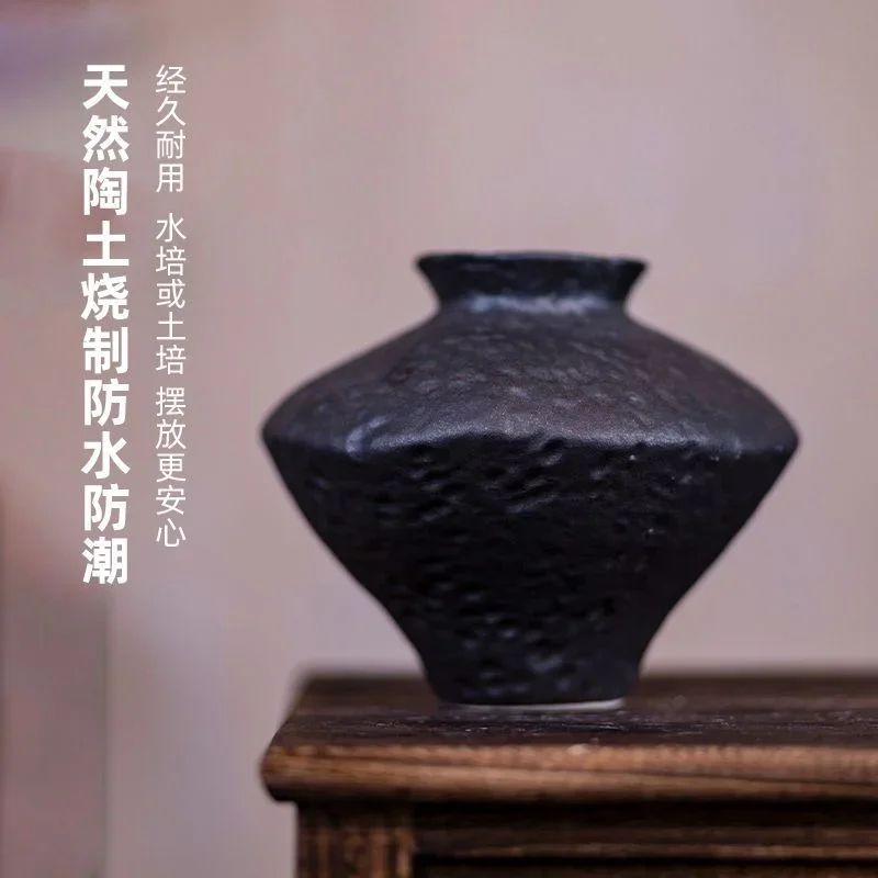 Premium Elegant Wabi-Sabi Zen Vintage Rough Clay Ceramic Vases, Decorative Ornaments for Hotel, Homestay & Tabletop Home Decor