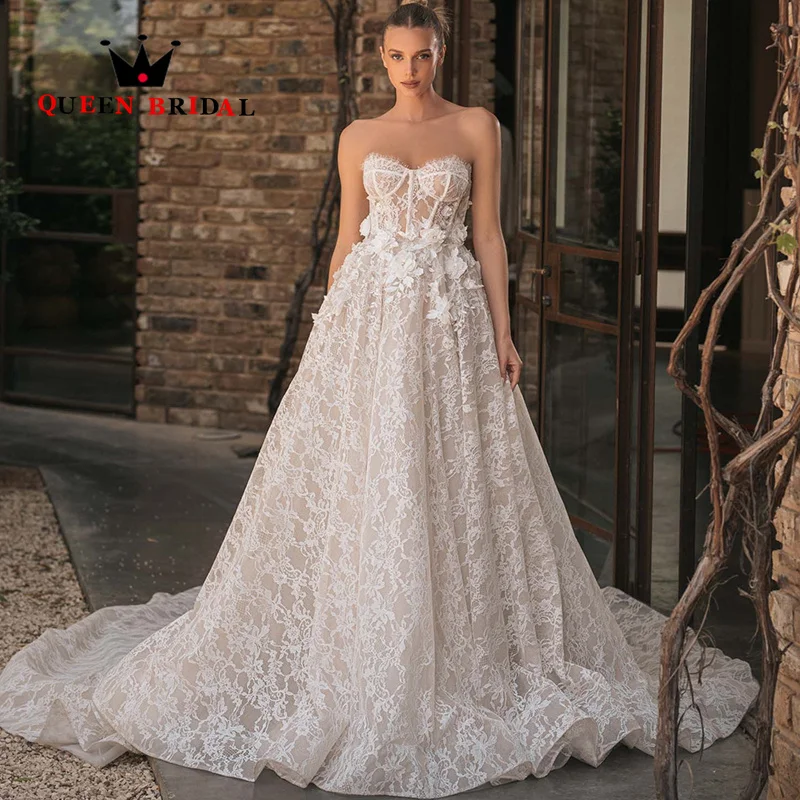 Exquisito vestido De Novia De encaje con escote en V, sin mangas, apliques, Espalda descubierta, largo hasta el suelo, personalizado, Z57Y