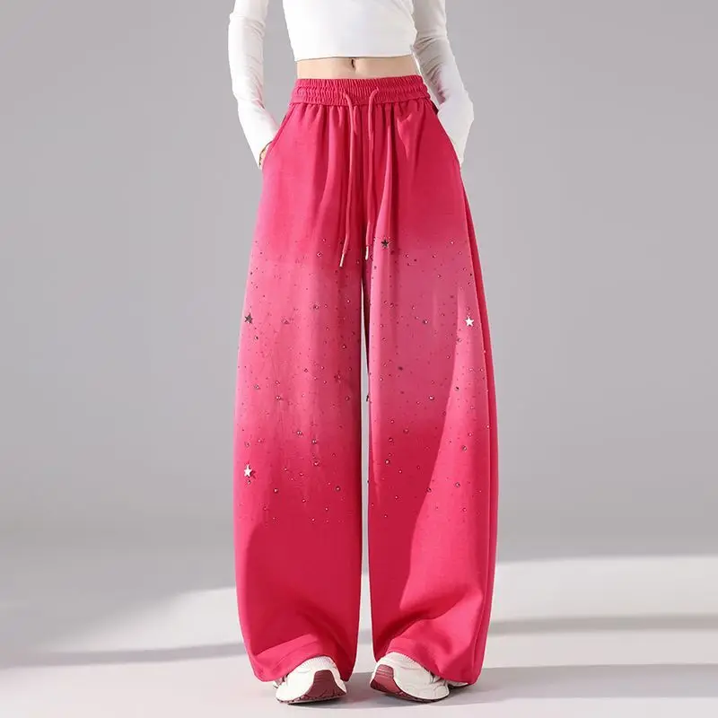 

Gradient Rhinestone Wide Leg Sports Pants Women's Winter New Small Design Slimming Straight Casual Long Trousers