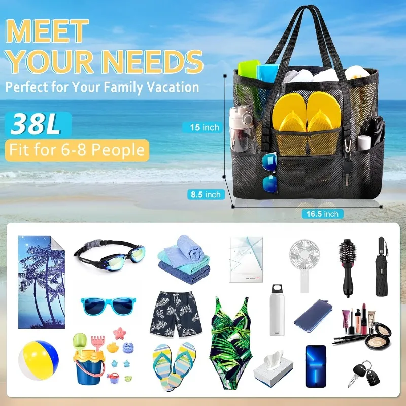 

For Toys & Vacation Essential Swimsuit Storage Bag Mesh Beach Bag Large Beach Tote Bag for Family Beach Bag
