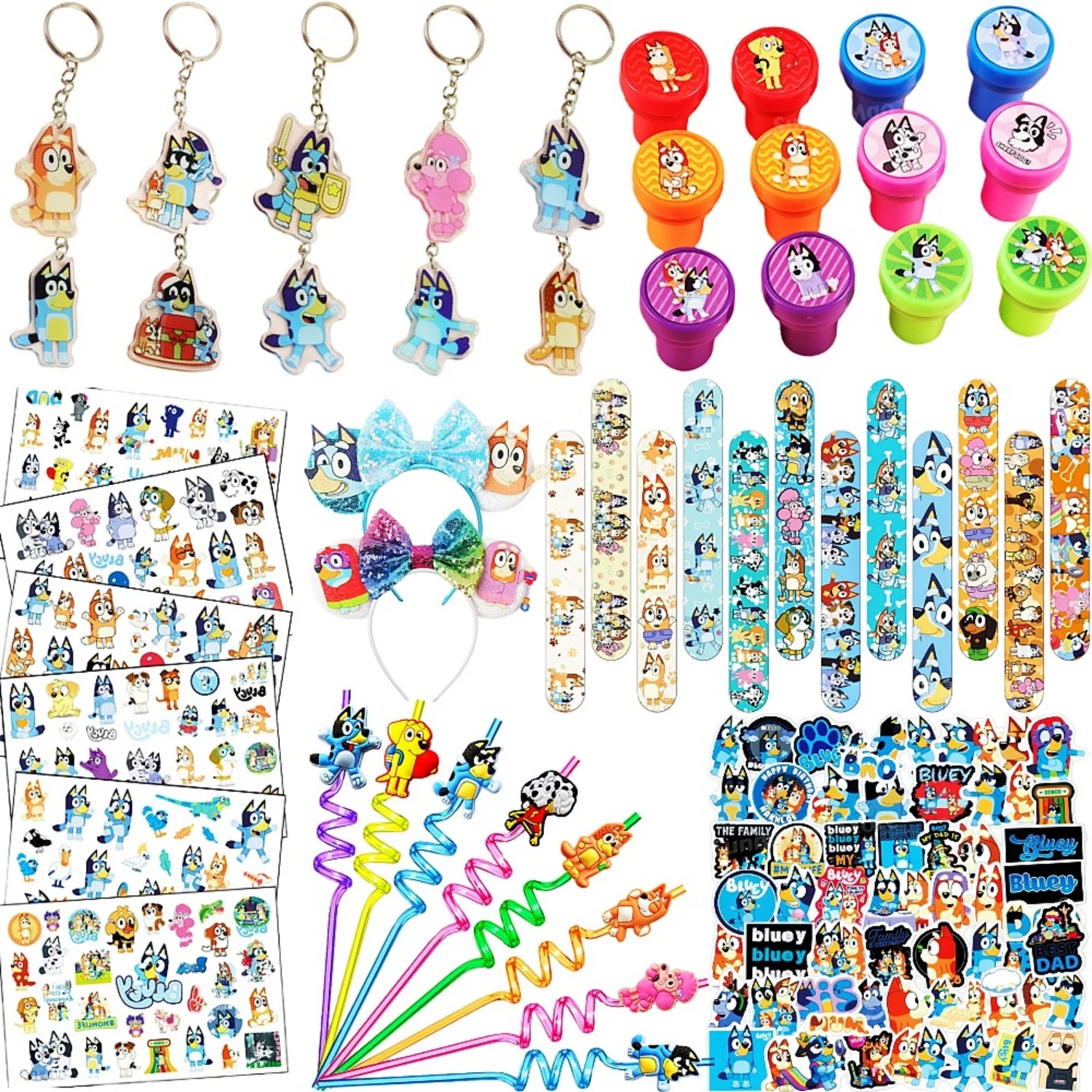 Bluey Bingo Theme Birthday Party Supplies Favors Gifts Stickers Slap Bracelets Stamps Reusable Straws Fillers Party Decoration