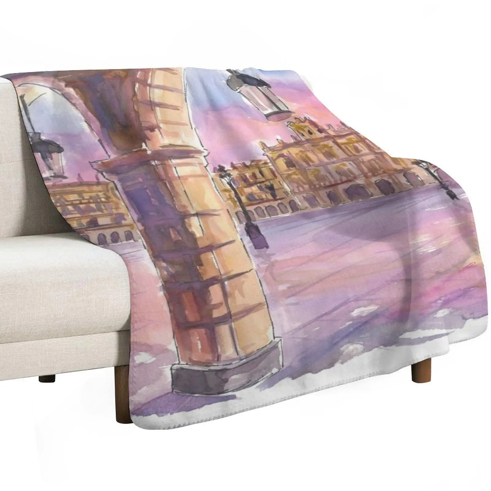 Salamanca Arcade View of Plaza Mayor at Dawn Throw Blanket Summer Beddings Designers Hairy Kid'S Blankets