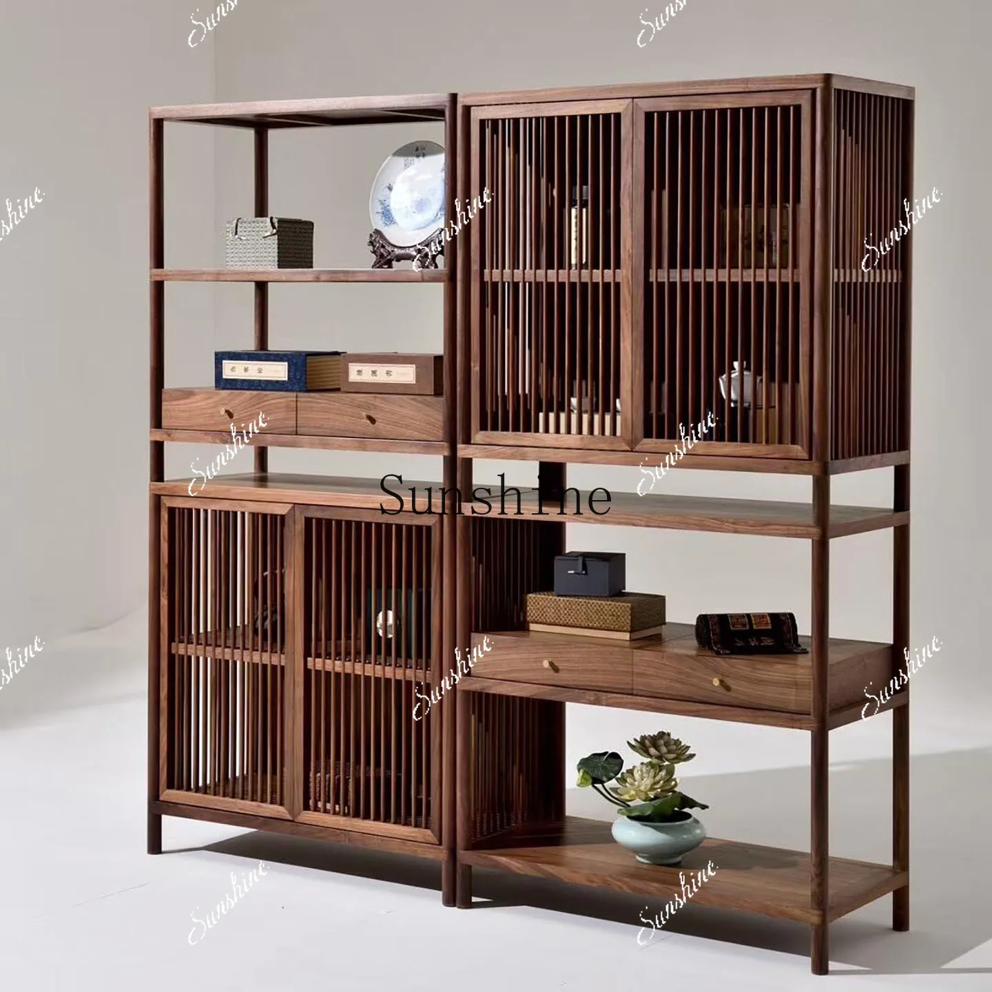 

New Chinese North American Black Walnut Bogu Frame Minimalist Duobao Pavilion Tea Room Solid Wood FT