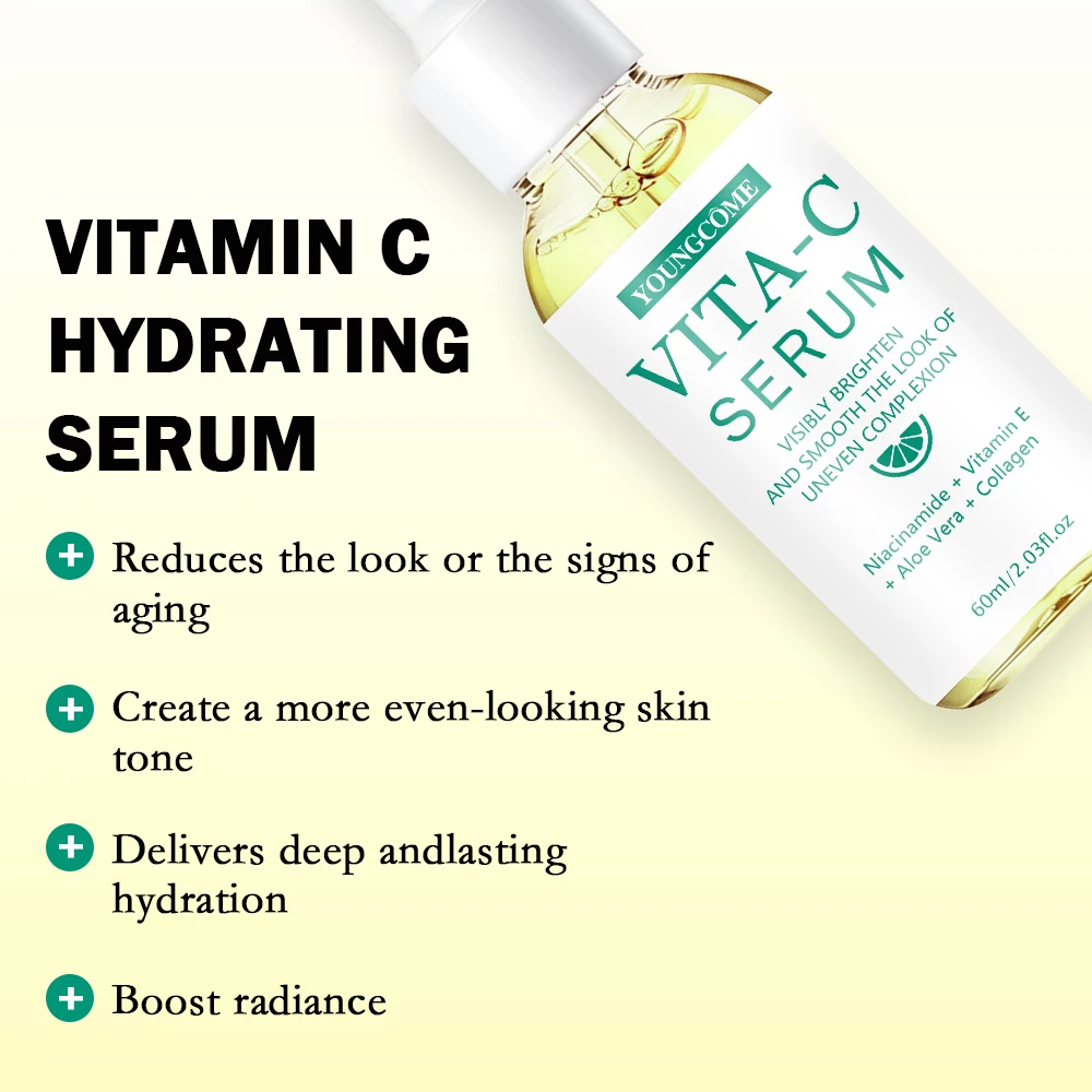 Face Serum YOUNGCOME Vita-C Serum With Niacinamide Vitamin E Aloe Vera Collagen For Daily Skin Care Lightweight Hydrating Facial