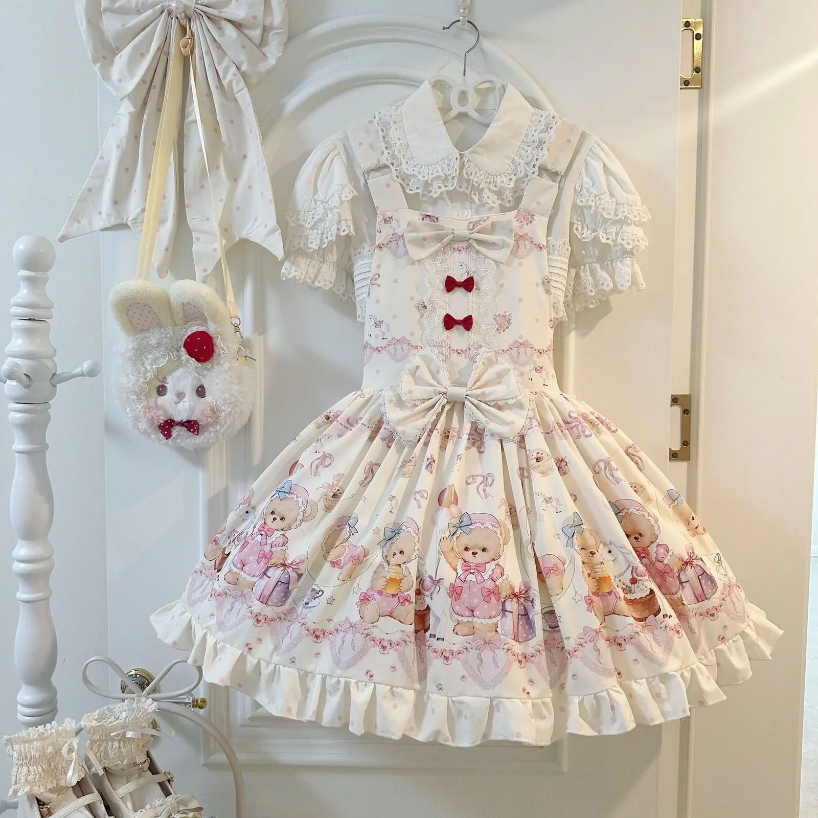 Milk cake meow lolita full " cute sweet girl skirt Lolita versatile strap skirt  white dress women sexy dress view 2