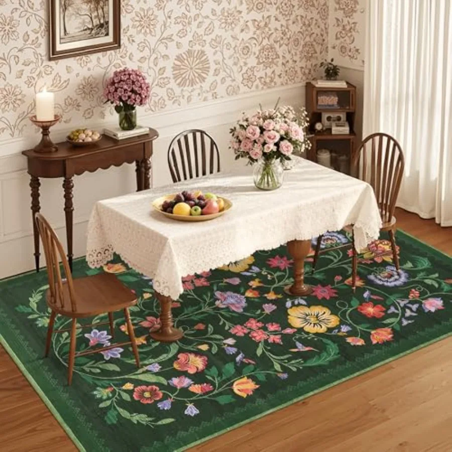 Washable 5x7 Area Rug for Living Room Bedroom Dining Room Soft Boho NonSlip Throw Rug with Rubber Back Low Pile Stain Resistant