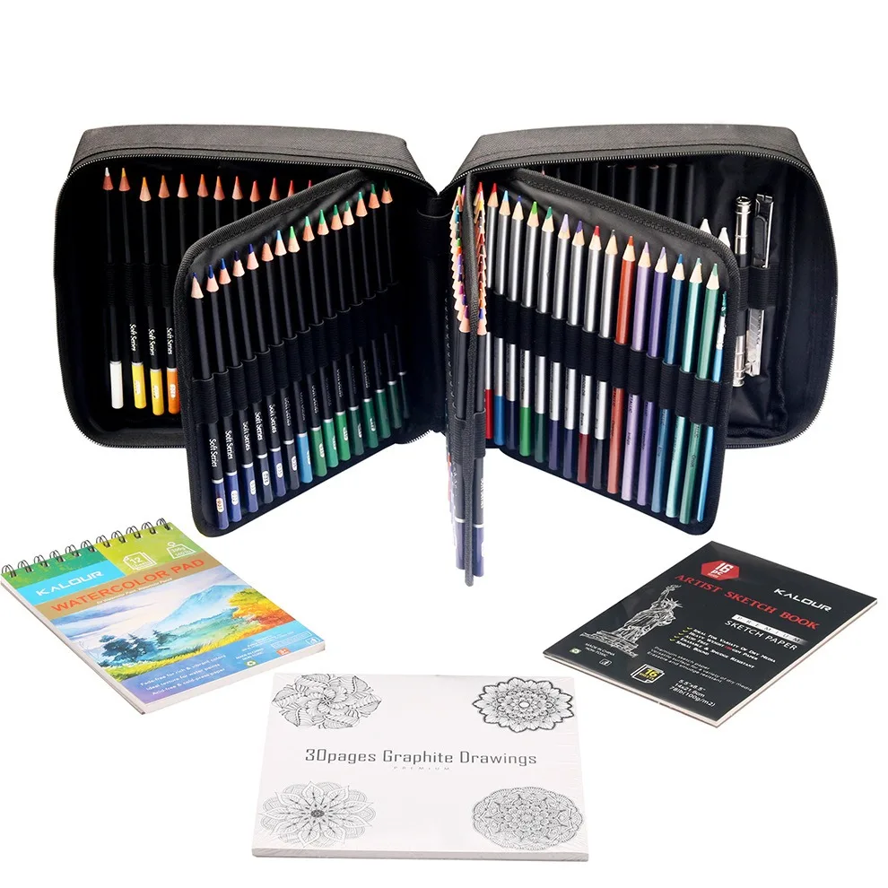 

KALOUR Pro Sketching Pencil Set 126pcs Artists Water-solubility Vibrant Color Art Professional Drawing Kit Organized in Fold Bag