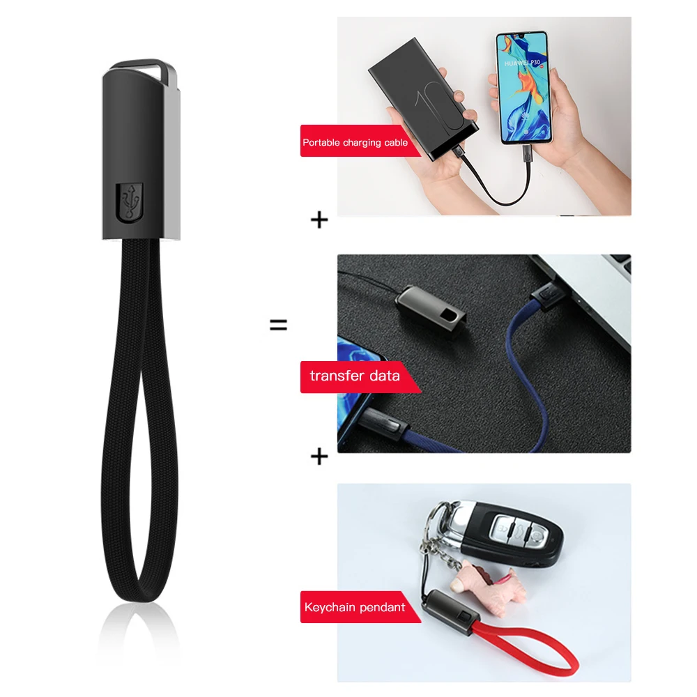 Keychain Micro USB Type-C Cable Fast Charge Cable for Samsung S10 A51 A71 Note 10 Charger Keychain Cord Short Cable Charger