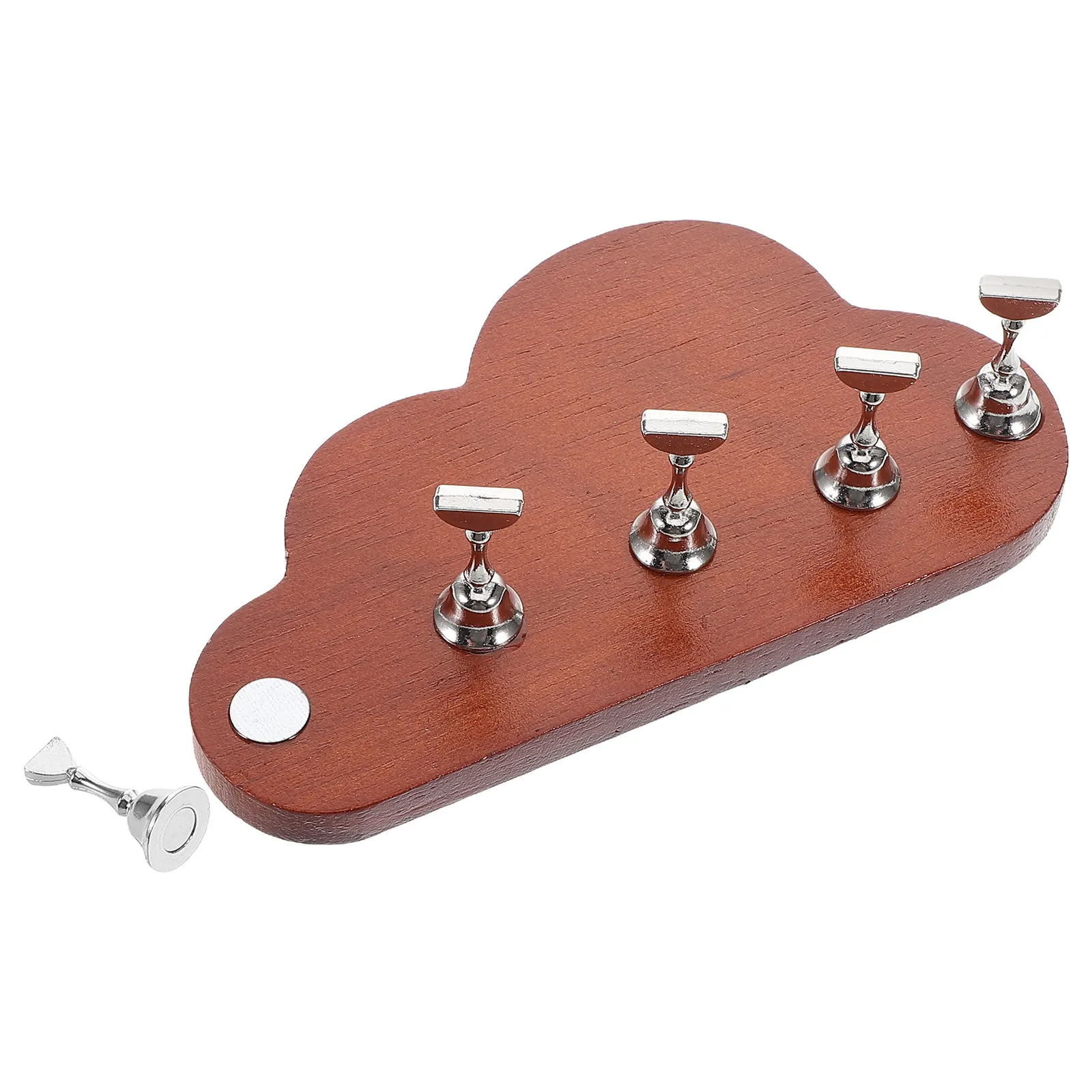 Wooden Nail Practice Stand Cloud Shape Walnut Base Silver Holders Nail Art Display DIY Salon Use Press on Nails