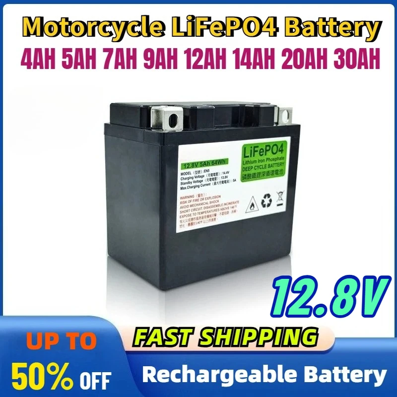 12.8V 30Ah-4Ah Motorcycle LiFePO4 Battery for Motorcycle Motor Starter Built in BMS 12V Lithium Phosphate Scooter Engine Battery