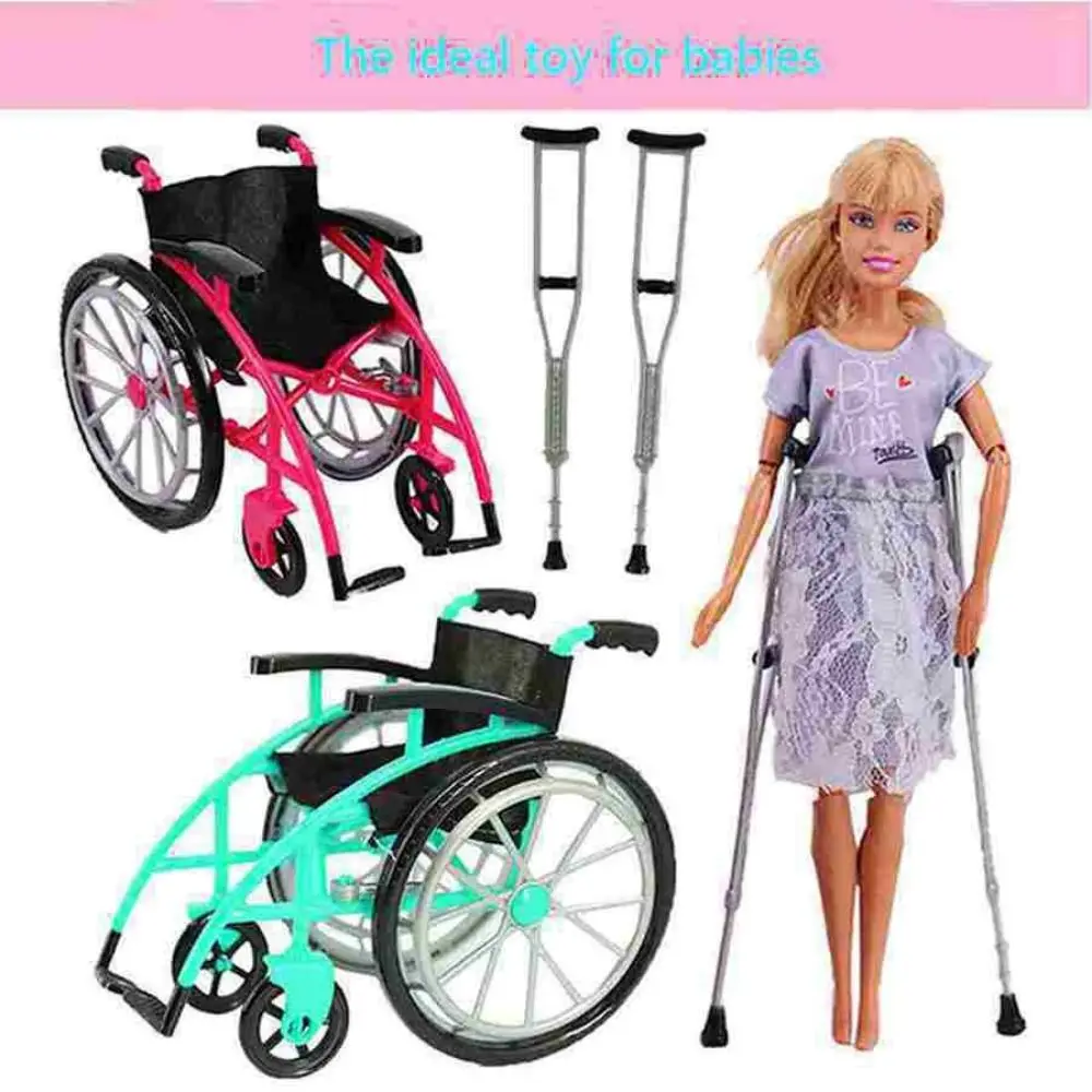 

Dollhouse Accessory Miniature Wheelchair DIY Dollhouse Children Gits Dollhouse Decor Foldable Realistic Crutch Model