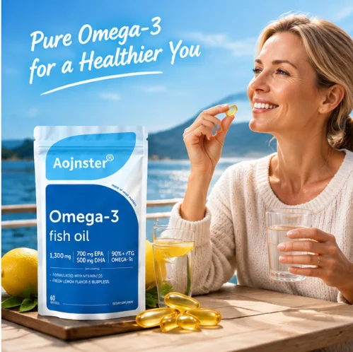 Omega‑3 Fish Oil Softgels 1300mg, rTG 90%+, EPA DHA With Vitamin D3, Burpless Lemon Flavor,60 Softgels