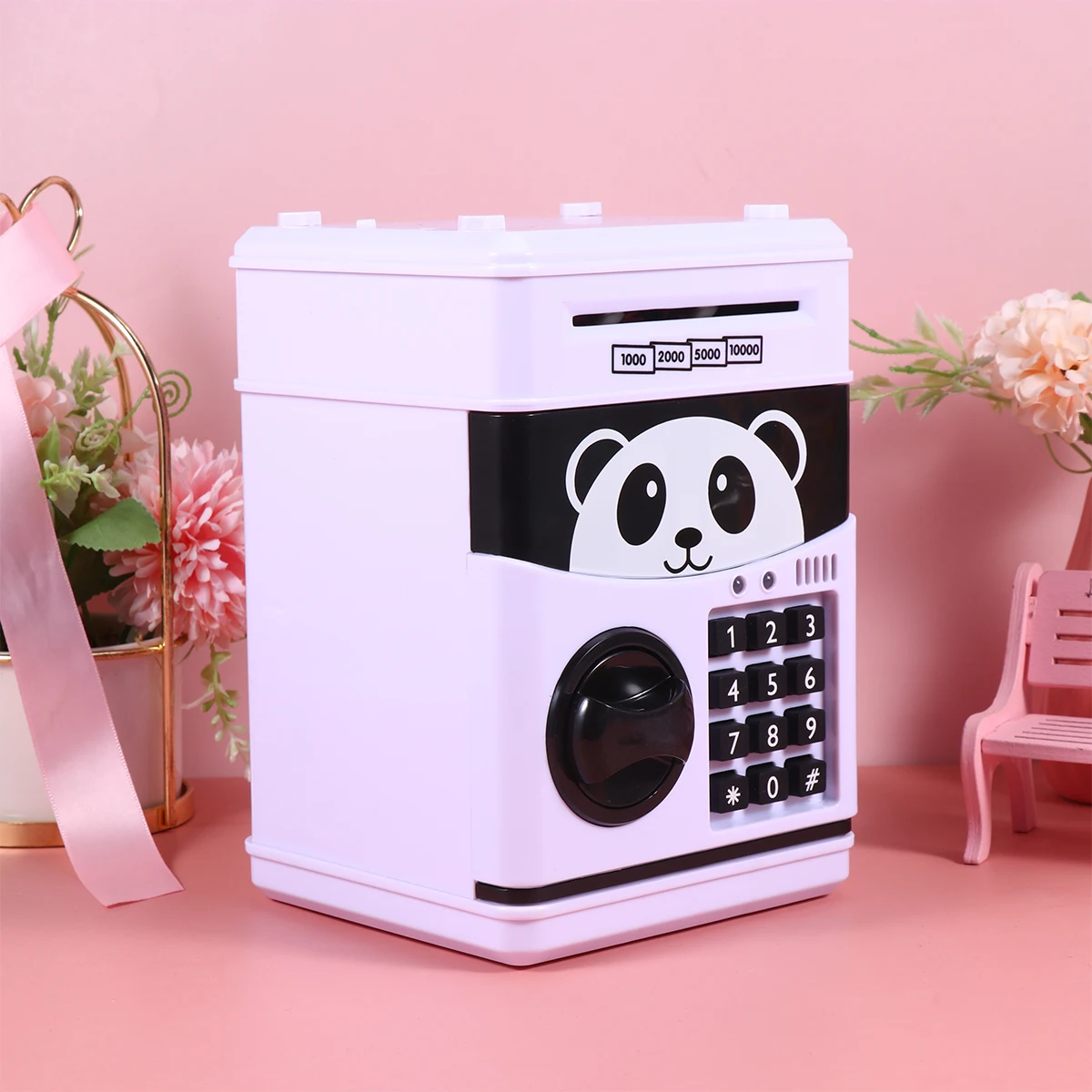 1pc Deposit Box Password Saving Bank Cartoon Automatic Roll-up Bank for Kids Children without (Panda)
