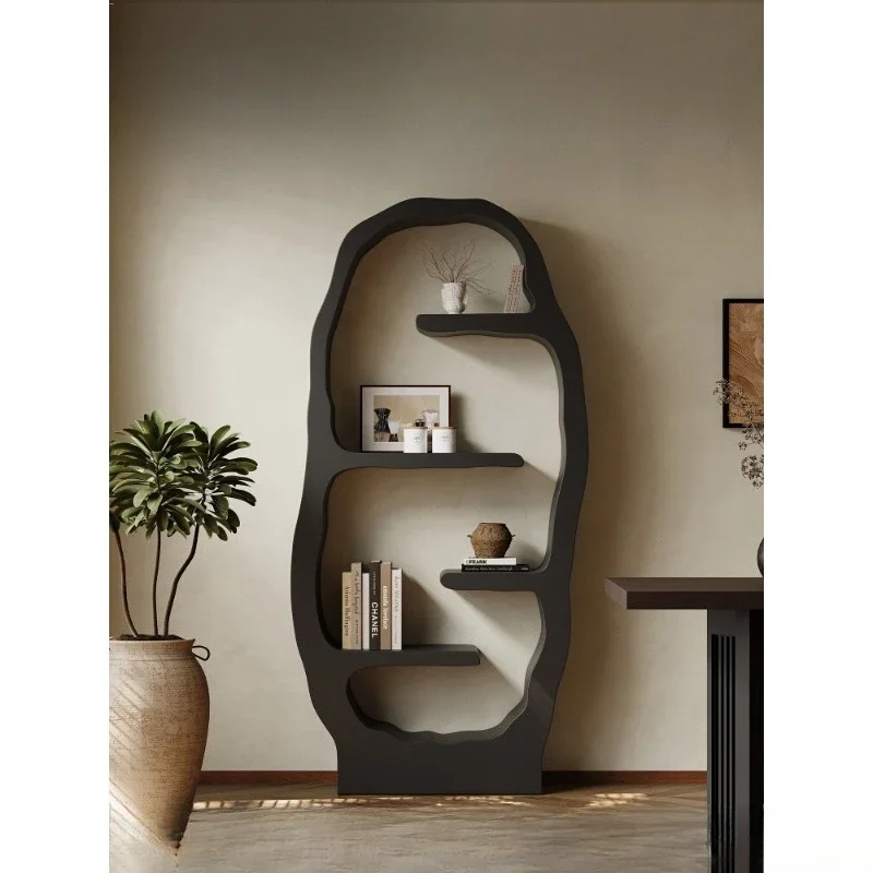 Vintage study shelf Home living room decorative shelf High-end solid wood storage rack Designer medieval shelf