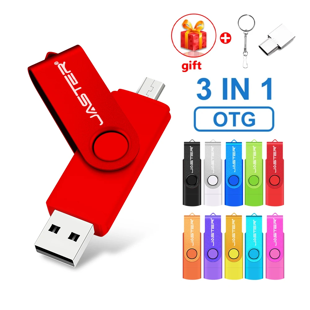 

JASTER Original 3 in 1 OTG USB Flash Drive 128GB 64GB 32GB 16GB 8GB 4GB Pen Drive USB 2.0 pendrive for Android/PC with package