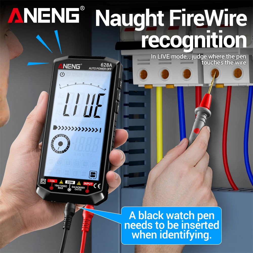 Digital Multimeter High-capacitance Tester Car Fuse Checker ANENG 628A Type-C Charging HD Back-Lit Screen DIY Auto Repair Tools