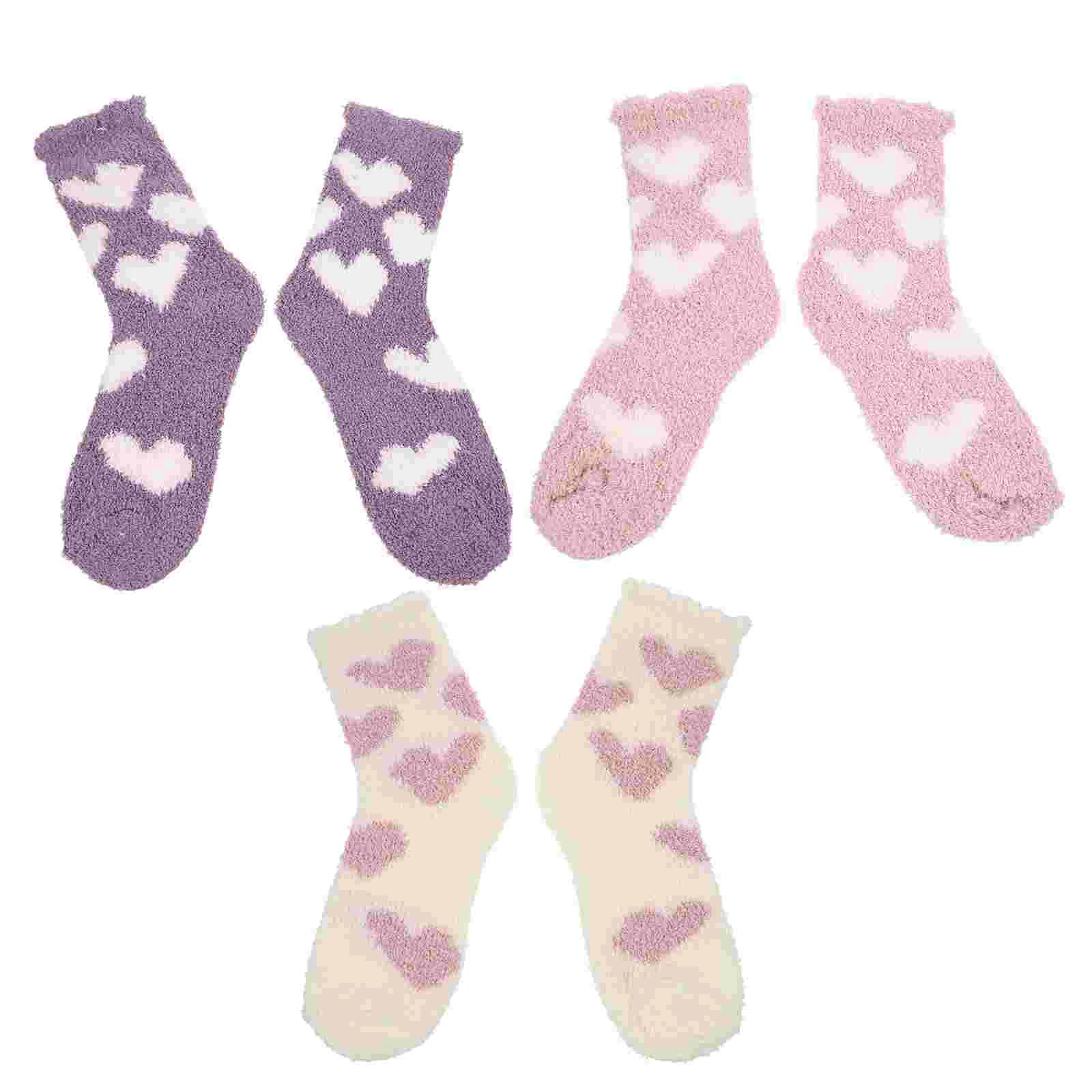 

3 Pairs Coral Fleece Women's Mid Calf Socks Warm Indoor Slippers Comfortable Home Leggings Breathable Polyester Stylish