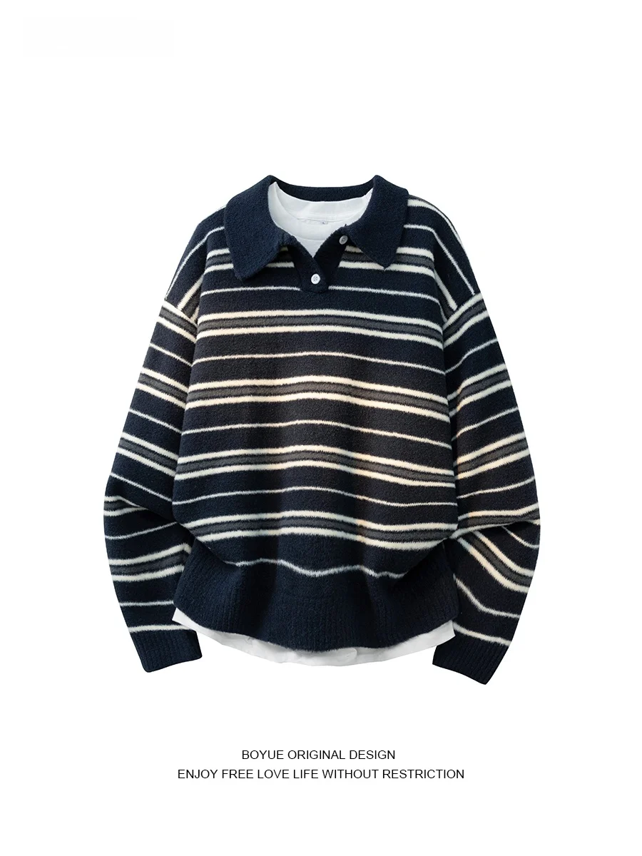 

Бархатный трикотаж Boyue Water Rabbit Ne, повседневный универсальный свитер для пар, мужской и женский свитер в полоску с узором, осень-зима