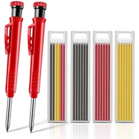 Solid Carpenter Pencil Set With 6 Refill Leads Built-in Sharpener Marking Tool Woodworking Deep Hole Mechanical Pencils