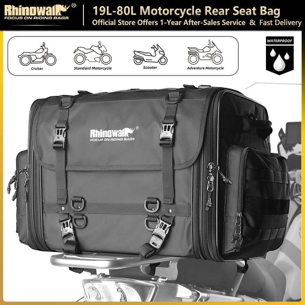 Rhinowalk Motorcycle Tail Bag Waterproof 19L-80L Large capacity Motor Saddle Bag Travel Luggage Pannier For Most motorcycle