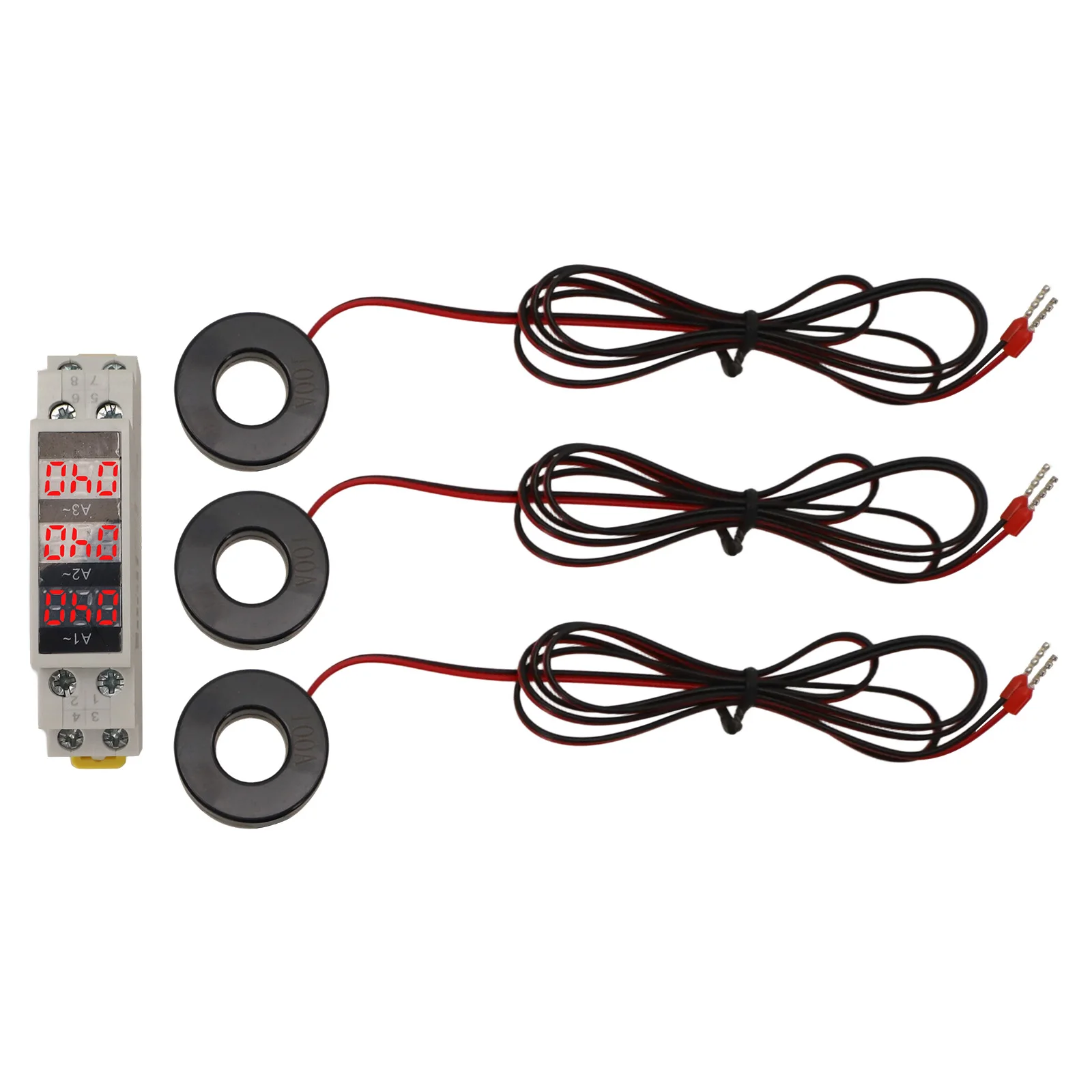 New Ampere Meter Three Phase Modular 1-100A 3-phase 3-digit Display AC80-500VAC/50-60Hz Din 35mm Standard Guide Rail More