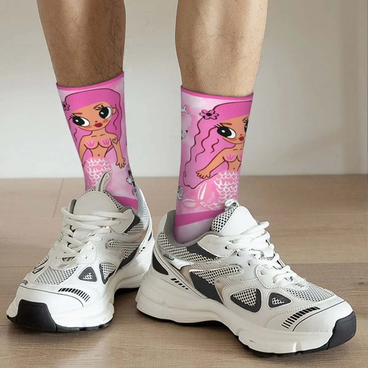 Harajuku Karol G Pink Hair Bichota Bichota Heart Football Socks Polyester Long Socks for Unisex Non-slip