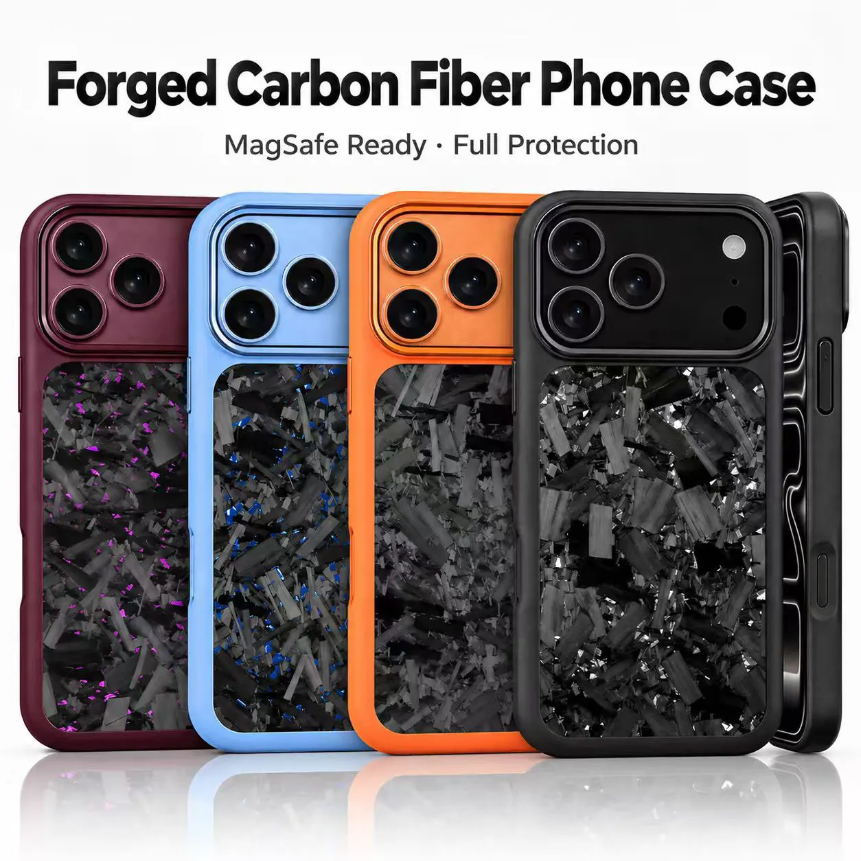 For iPhone 18 17 Pro Max  Real Forged Carbon Fiber Magnetic Case with Magsafe Metal Lens Frame AI Button 18 17Pro Back Cover