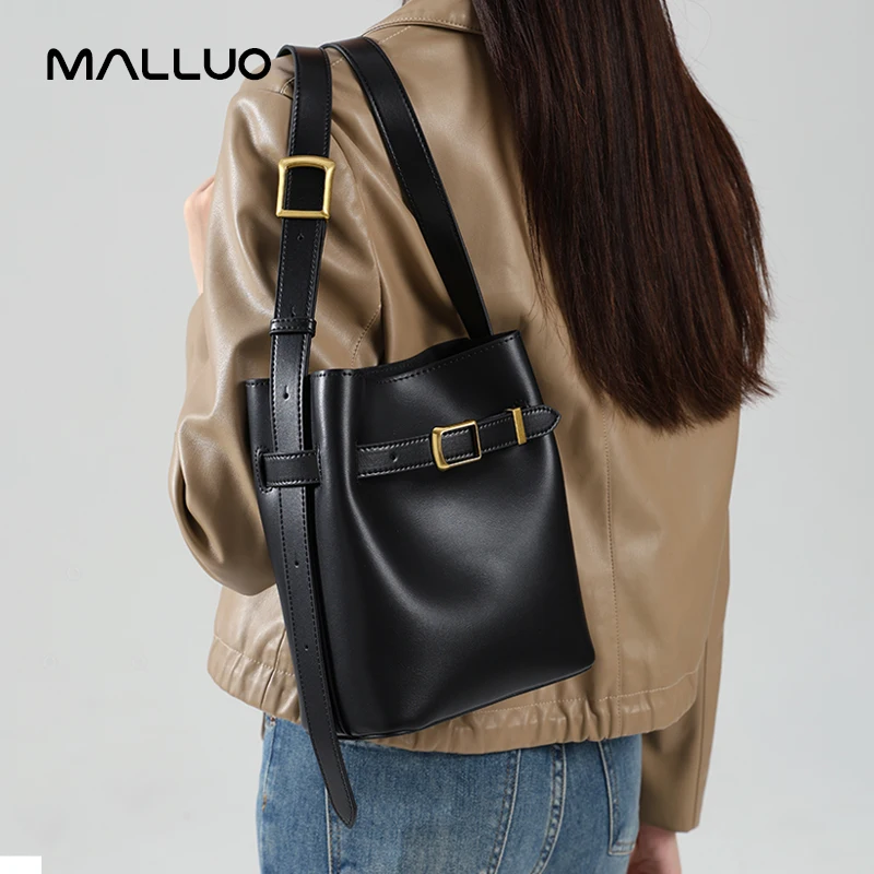 Genuine Leather Bucket Bag Women Vintage messenger High Quality Simple Handbag Lady Shoulder Bag Luxury Female Crossbody Bags