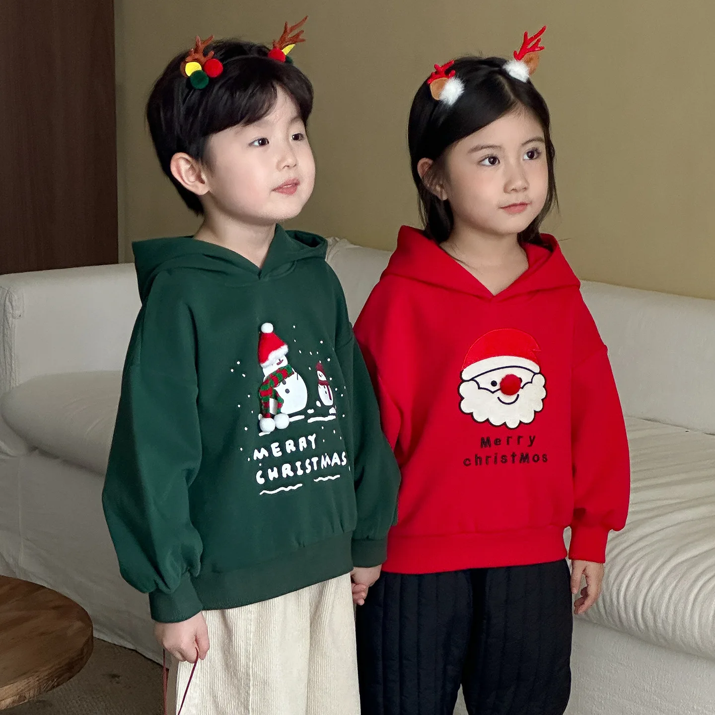 2025 خريف جديد الأطفال مقنعين البلوز موضة طباعة بنين بنات عيد الميلاد فضفاض البلوز الطفل ملابس علوية من القطن الاطفال الملابس