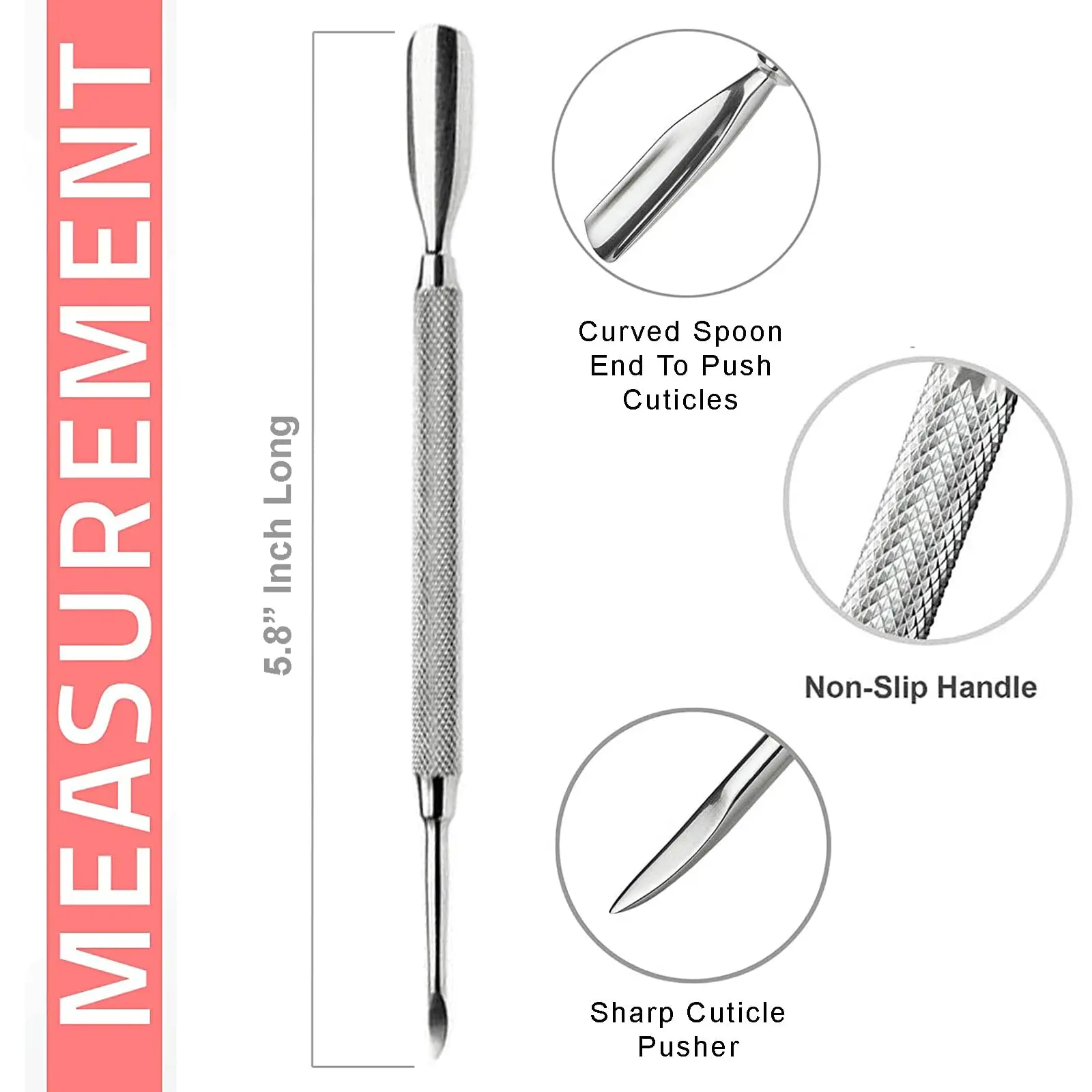 Metal Cuticle Pusher Tool Double Sided for Manicure Pedicure Stainless Steel Curved Edge Professional Quality Cuticle Remover