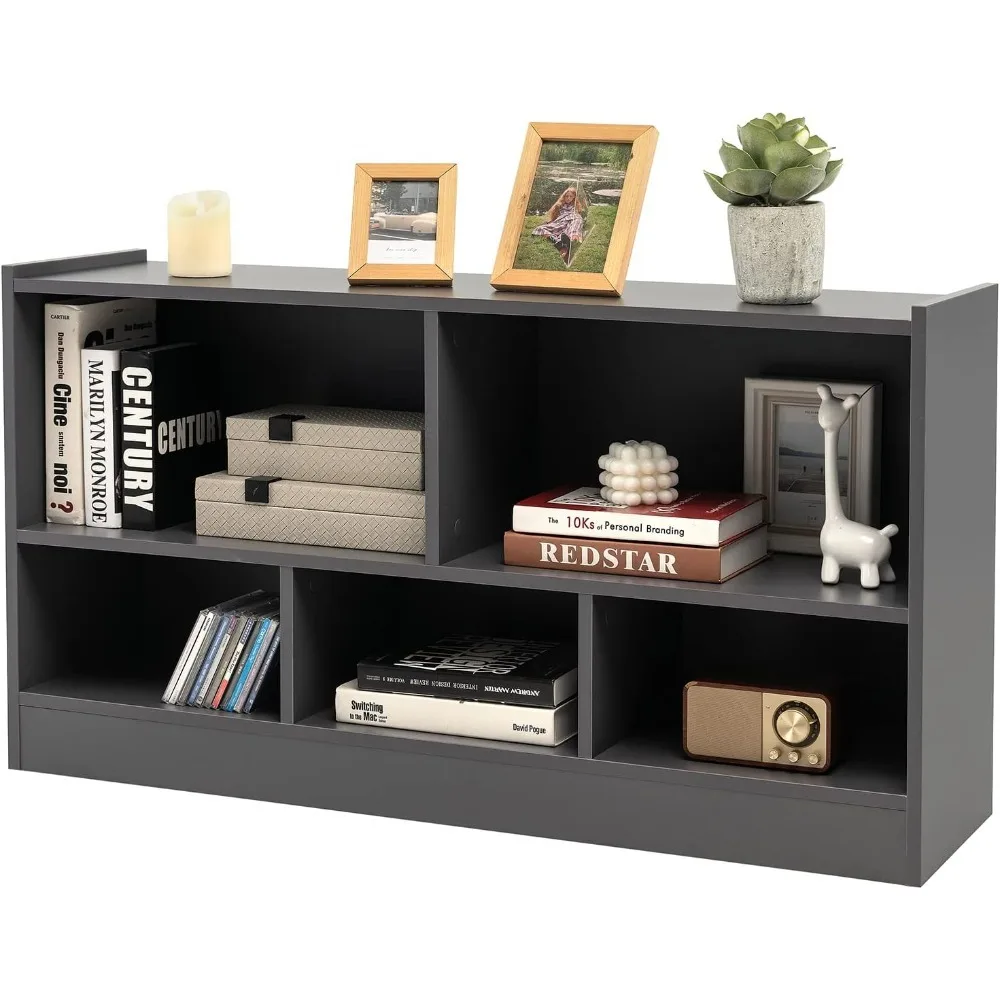 

5-compartment Bookshelf, 2-tier Wooden Open Storage Bookshelf, Multi-functional Display and Storage Cabinet
