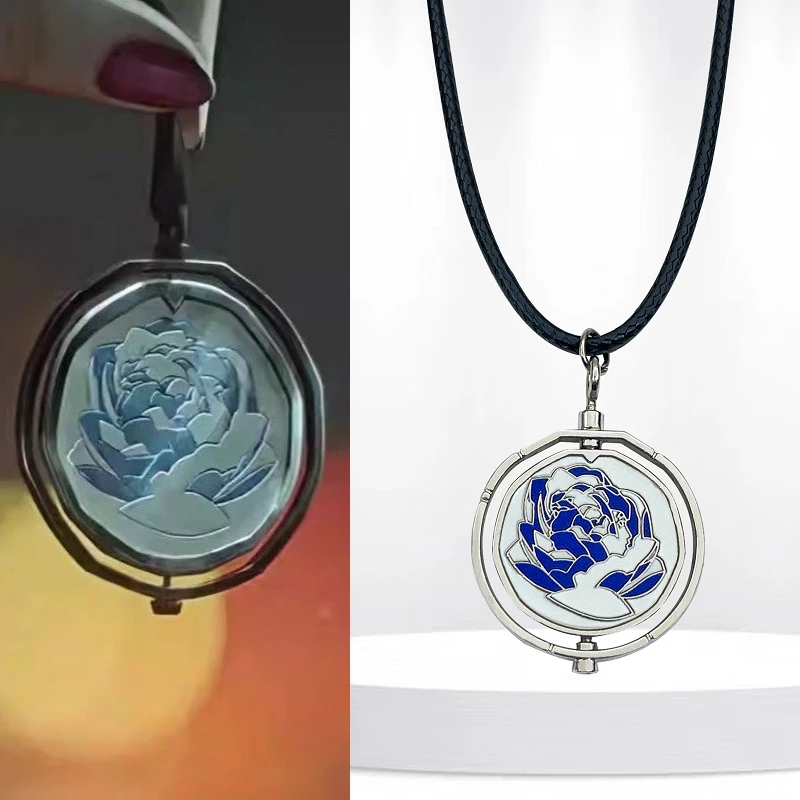 League Of Legends Arcane Jinx Ekko Rotatable Blue Rose Pendant Necklace Lovers Friends Wearing Chain Necklace Jewerly Toy Gifts