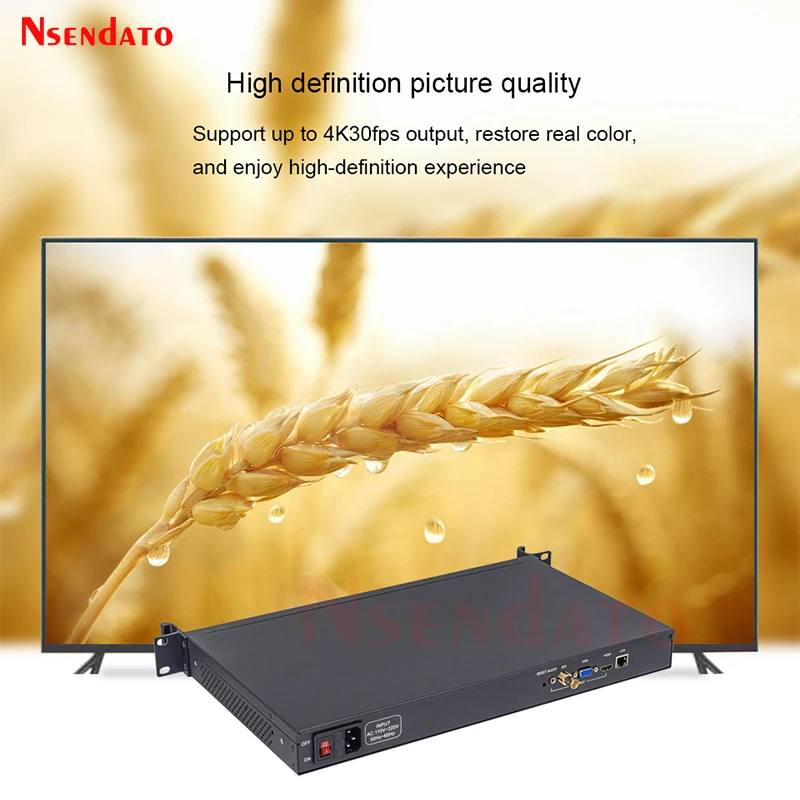 Boîtier décodeur vidéo H.265, H.264, VGA, HDMI, SDI, 1U, Rack, émetteur, récepteur de flux IP, IPTV pour SRT, UTP, HTTP, RTSP, RTMP, RTMPS, HLS, FLV