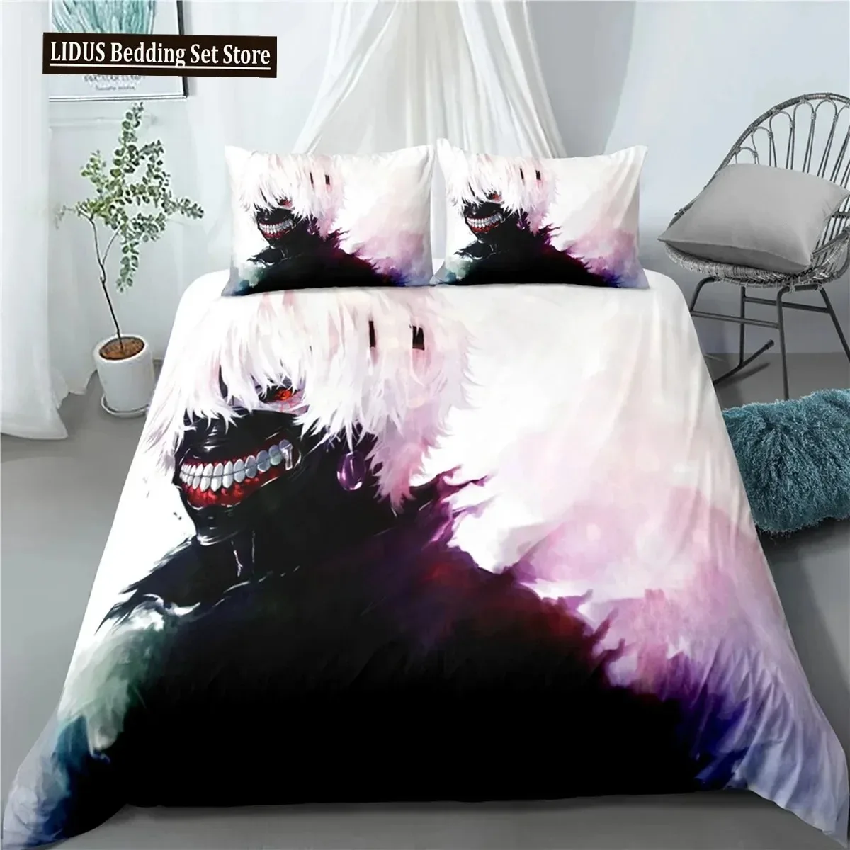 

Anime Tokyo Ghoul 3D Printed Bedding Set Duvet Covers Pillowcases Comforter Bedding Set Bedclothes Bed
