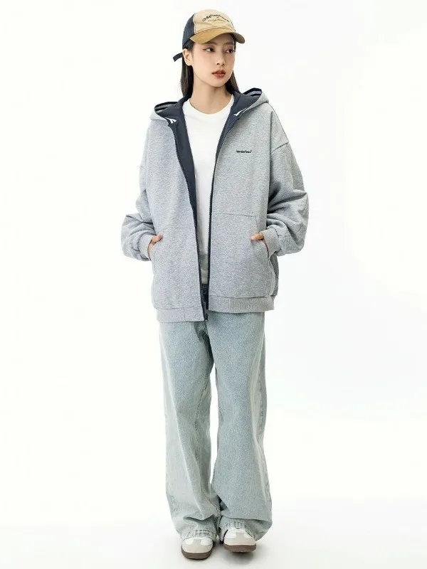 

ex Casual Striped Double-Sided Wear Hoodie Open Cardigan Spring Autumn Versatile Zipper Jaet Loose Fit Polyester Fiber